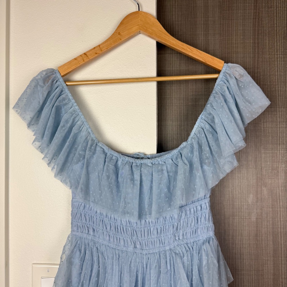 NEW Petal & Pup Blue Belle Maxi Dress Tiered Ruffle Lace Balletcore Size Medium - Picture 9 of 13